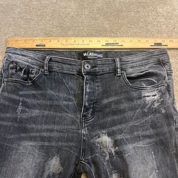 VALABASAS Jeans Men's Button Fly Stretch Skinny Distressed Black Size 38x30 - Picture 13 of 16